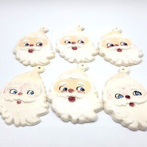 6 Ceramic Santa Claus Heads,  Ornaments Christmas Holiday Handmade